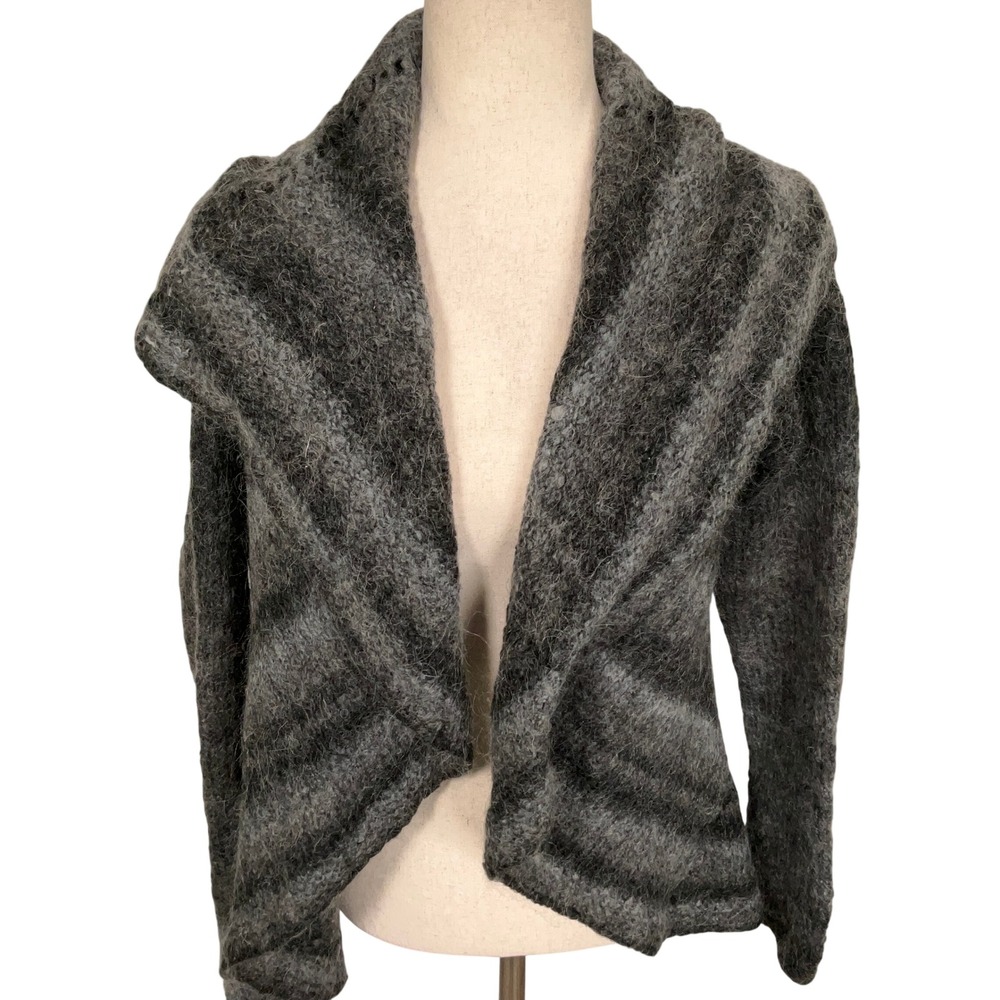 Handmade Circle Cardigan Women OS Gray Stripe Sunburst Whimsgoth Mohair Knit